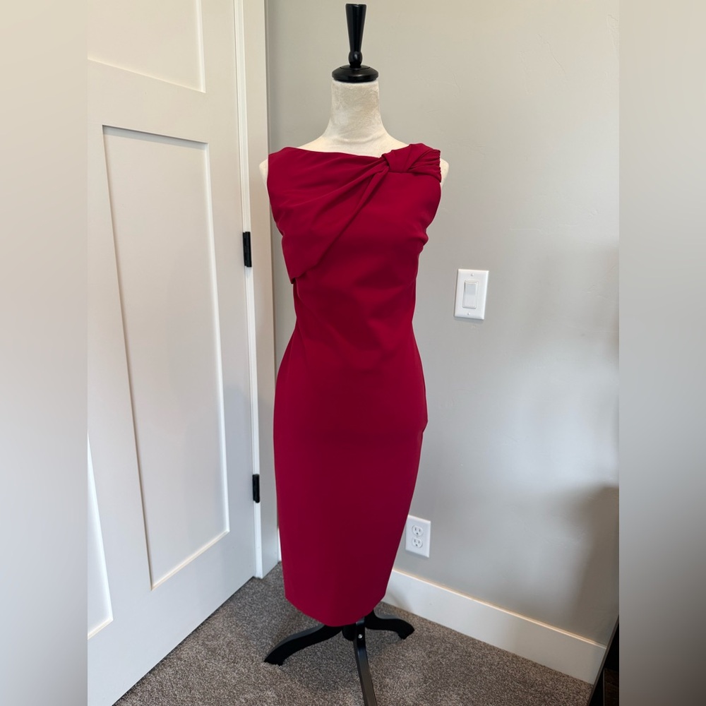 Chiara Boni Fitted Midi Dress in Deep Raspberry